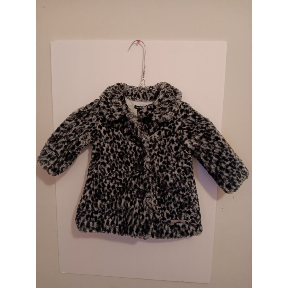Calvin Klein infant girls black gray cheetah furry jacket 12 months CozyNWT $69